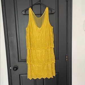 Forever 21 Yellow Tiered Lace Shift Dress
